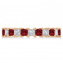 Princess Diamond & Garnet Wedding Band 14k Rose Gold (3.12ct)