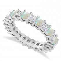 Princess Diamond & Opal Wedding Band 14k White Gold (3.12ct)