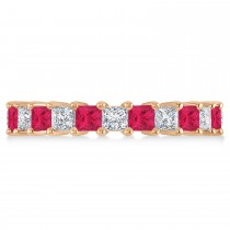 Princess Diamond & Ruby Wedding Band 14k Rose Gold (3.12ct)
