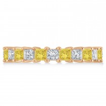 Princess Yellow & White Diamond Wedding Band 14k Rose Gold (3.12ct)