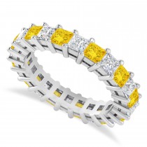 Princess Diamond & Yellow Sapphire Wedding Band 14k White Gold (3.12ct)