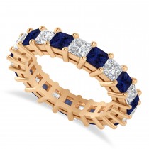 Princess Diamond & Blue Sapphire Wedding Band 14k Rose Gold (4.18ct)