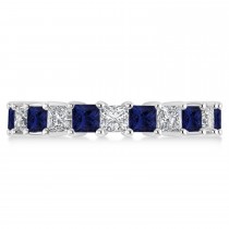 Princess Diamond & Blue Sapphire Wedding Band 14k White Gold (4.18ct)