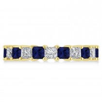 Princess Diamond & Blue Sapphire Wedding Band 14k Yellow Gold (4.18ct)