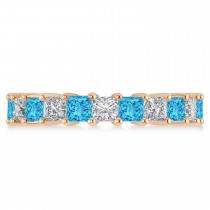 Princess Diamond & Blue Topaz Wedding Band 14k Rose Gold (4.18ct)
