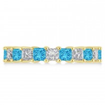 Princess Diamond & Blue Topaz Wedding Band 14k Yellow Gold (4.18ct)