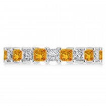 Princess Diamond & Citrine Wedding Band 14k White Gold (4.18ct)