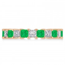 Princess Diamond & Emerald Wedding Band 14k Rose Gold (4.18ct)