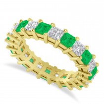 Princess Diamond & Emerald Wedding Band 14k Yellow Gold (4.18ct)