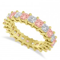 Princess Diamond & Morganite Wedding Band 14k Yellow Gold (4.18ct)