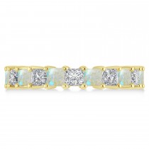 Princess Diamond & Opal Wedding Band 14k Yellow Gold (4.18ct)