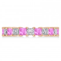 Princess Diamond & Pink Sapphire Wedding Band 14k Rose Gold (4.18ct)