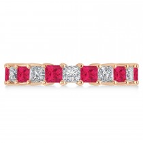 Princess Diamond & Ruby Wedding Band 14k Rose Gold (4.18ct)