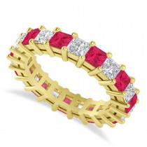 Princess Diamond & Ruby Wedding Band 14k Yellow Gold (4.18ct)