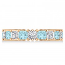 Princess Diamond & Aquamarine Wedding Band 14k Rose Gold (5.61ct)