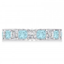Princess Diamond & Aquamarine Wedding Band 14k White Gold (5.61ct)