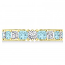 Princess Diamond & Aquamarine Wedding Band 14k Yellow Gold (5.61ct)
