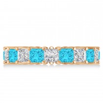 Princess Blue & White Diamond Wedding Band 14k Rose Gold (5.51ct)