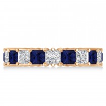Princess Diamond & Blue Sapphire Wedding Band 14k Rose Gold (5.61ct)