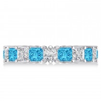 Princess Diamond & Blue Topaz Wedding Band 14k White Gold (5.61ct)