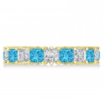 Princess Diamond & Blue Topaz Wedding Band 14k Yellow Gold (5.61ct)