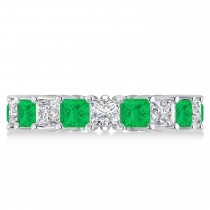 Princess Diamond & Emerald Wedding Band 14k White Gold (5.61ct)