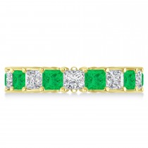 Princess Diamond & Emerald Wedding Band 14k Yellow Gold (5.61ct)