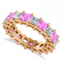 Princess Diamond & Pink Sapphire Wedding Band 14k Rose Gold (5.61ct)