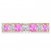 Princess Diamond & Pink Sapphire Wedding Band 14k Rose Gold (5.61ct)