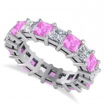 Princess Diamond & Pink Sapphire Wedding Band 14k White Gold (5.61ct)