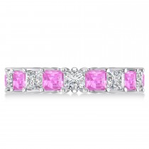 Princess Diamond & Pink Sapphire Wedding Band 14k White Gold (5.61ct)