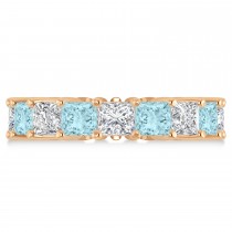 Princess Diamond & Aquamarine Wedding Band 14k Rose Gold (7.17ct)