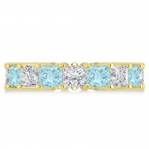 Princess Diamond & Aquamarine Wedding Band 14k Yellow Gold (7.17ct)