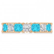 Princess Blue & White Diamond Wedding Band 14k Rose Gold (6.63ct)