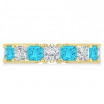 Princess Blue & White Diamond Wedding Band 14k Yellow Gold (6.63ct)