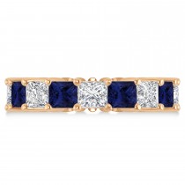 Princess Diamond & Blue Sapphire Wedding Band 14k Rose Gold (7.17ct)