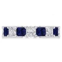 Princess Diamond & Blue Sapphire Wedding Band 14k White Gold (7.17ct)