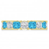 Princess Diamond & Blue Topaz Wedding Band 14k Yellow Gold (7.17ct)
