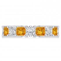 Princess Diamond & Citrine Wedding Band 14k White Gold (7.17ct)