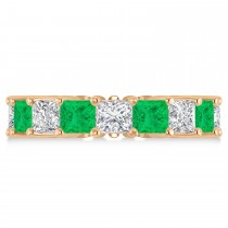 Princess Diamond & Emerald Wedding Band 14k Rose Gold (7.17ct)