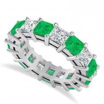 Princess Diamond & Emerald Wedding Band 14k White Gold (7.17ct)