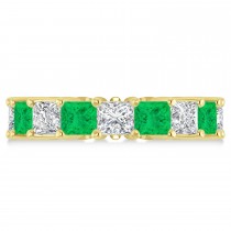 Princess Diamond & Emerald Wedding Band 14k Yellow Gold (7.17ct)