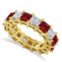 Princess Diamond & Garnet Wedding Band 14k Yellow Gold (7.17ct)