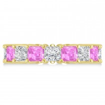Princess Diamond & Pink Sapphire Wedding Band 14k Yellow Gold (7.17ct)