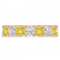 Princess Yellow & White Diamond Wedding Band 14k Rose Gold (6.63ct)