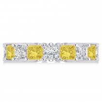 Princess Yellow & White Diamond Wedding Band 14k White Gold (6.63ct)