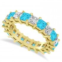 Princess Cut Blue & White Diamond Eternity Wedding Band 14k Yellow Gold (5.20ct)