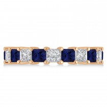 Princess Cut Diamond & Blue Sapphire Eternity Wedding Band 14k Rose Gold (5.40ct)