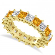 Princess Cut Diamond & Citrine Eternity Wedding Band 14k Yellow Gold (5.40ct)