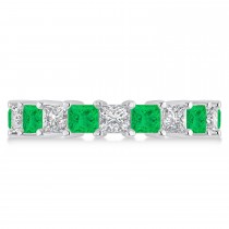 Princess Cut Diamond & Emerald Eternity Wedding Band 14k White Gold (5.40ct)